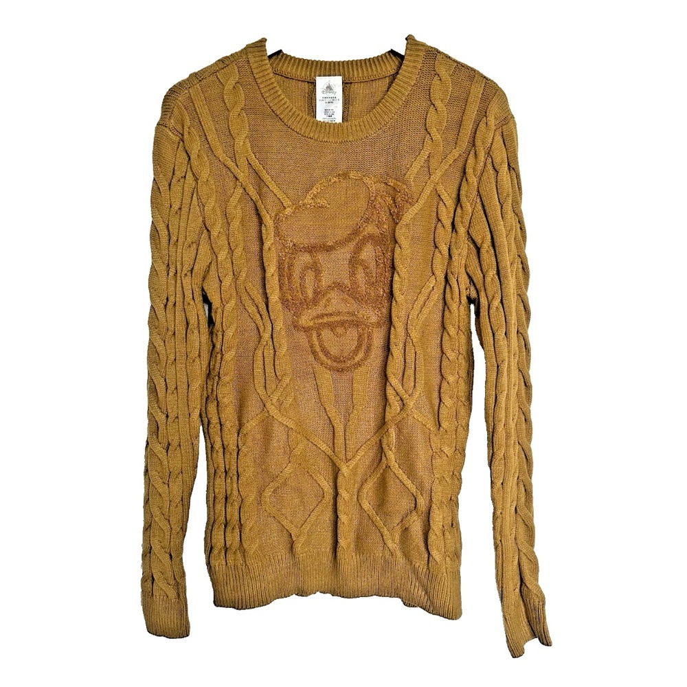 NWT Disney Donald Duck Cable Knit Sweater -Medium-Mustard Gold Textured Pullover